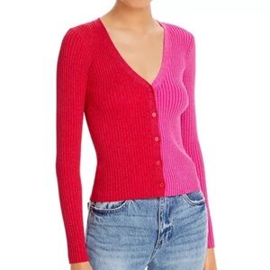 STAUD Red and Pink Cardigan